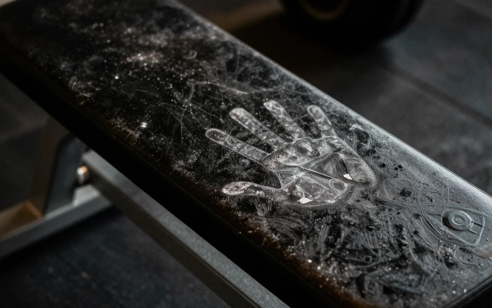 A worn bench on the gym floor